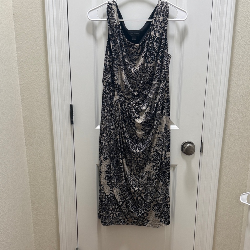 connected apparel Black & Beige Printed Draped Midi Dress